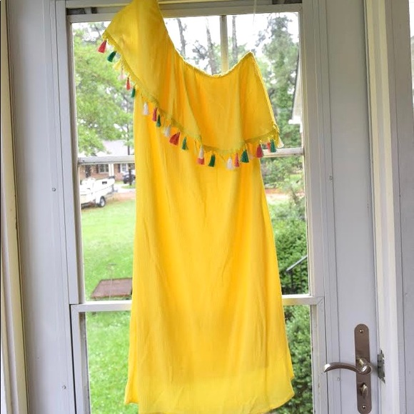 2/$10 Yellow One Shoulder Summer Dress Small - Picture 2 of 3